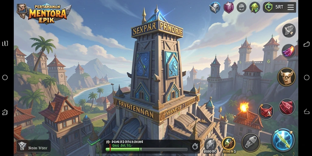 Tampilan gameplay 5RT yang menegangkan dengan menara bertahan dan musuh beragam.
