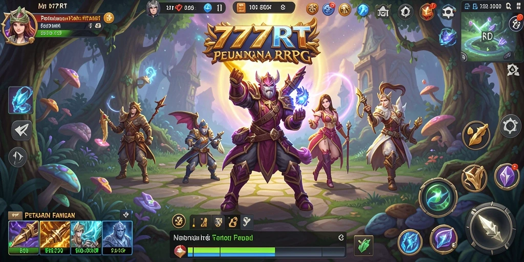 Screenshot utama menampilkan pertempuran seru dalam dunia RPG.