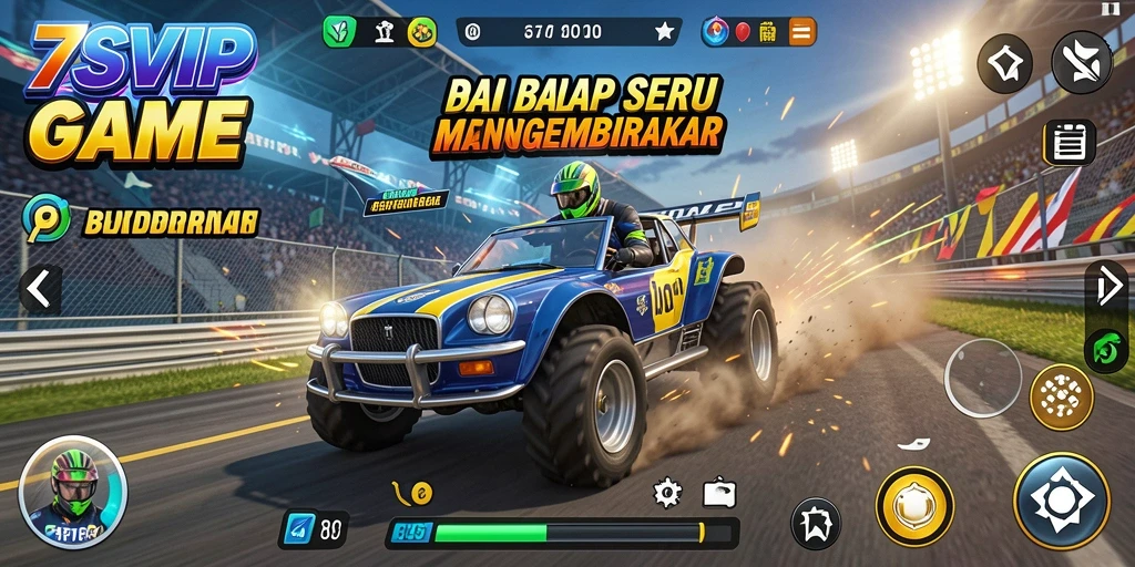 Screenshot gameplay 7SVIP yang menunjukkan aksi balapan seru.