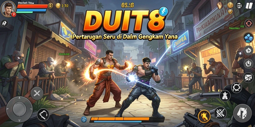 Tangkapan layar dari gameplay seru DUIT8 dengan aksi bertarung intens.