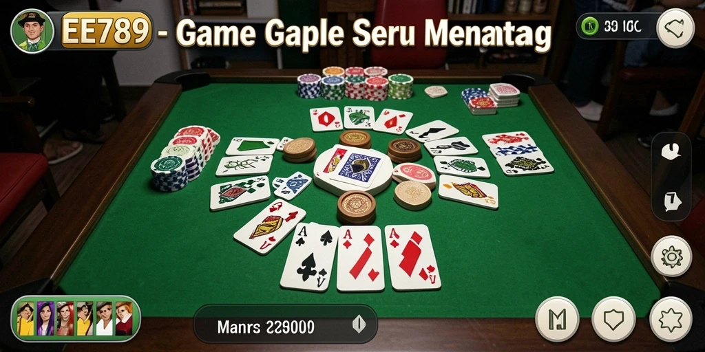 Tampilan utama gameplay Gaple dalam EE789 yang menarik.