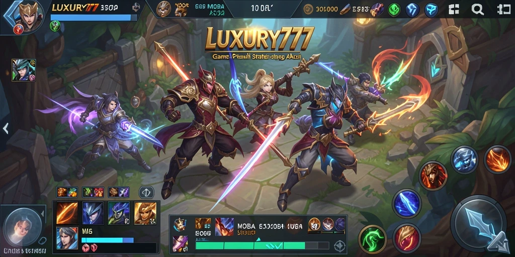 Tangkapan layar gameplay LUXURY777 yang menunjukkan pertempuran seru dan karakter unik.