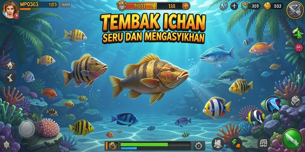 Tampilan gameplay seru dalam MPO303 saat menembak ikan.