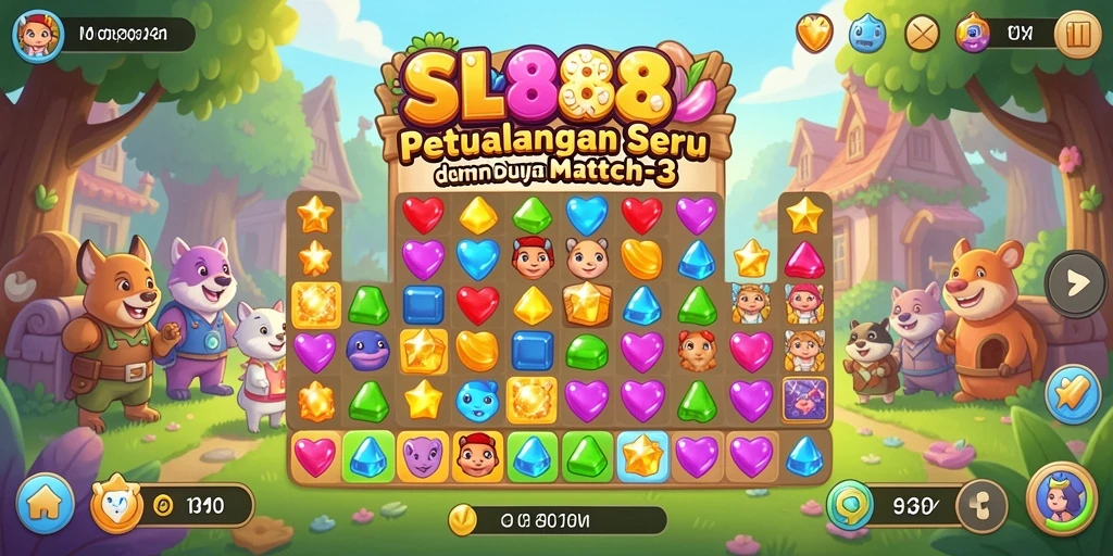 Tangkapan layar SL888 menampilkan aksi seru dalam permainan Match-3.