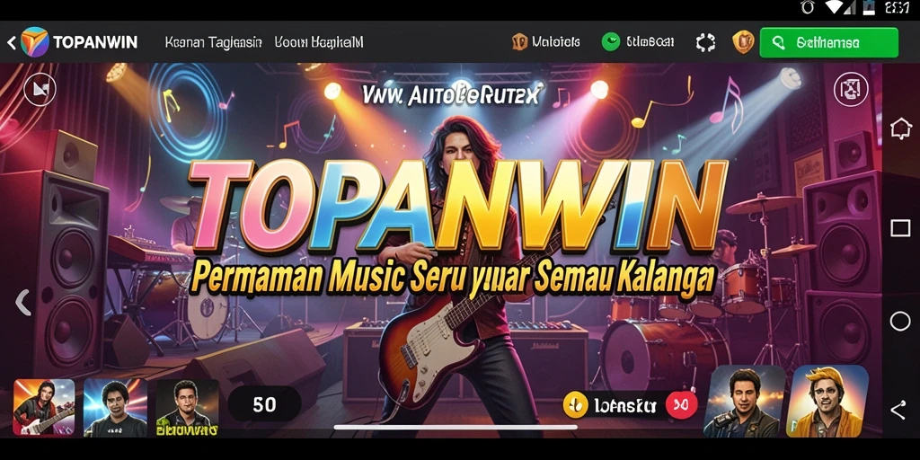 Screenshot utama TOPANWIN menunjukkan gameplay seru dengan lagu-lagu yang beragam.